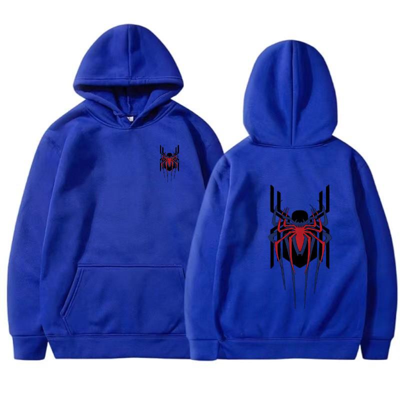 Мужская толстовка с капюшоном Street Fashion Deep Red Spider Print Sweatshirt Brushed Fleece Женская повседневная свободная толстовка с капюшоном