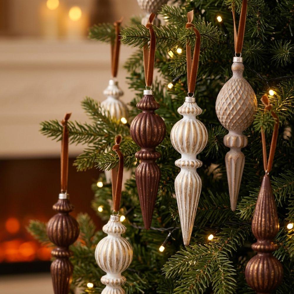 Plastic Christmas Tree Icicle Hanging Baubles Antique Style Xmas Balls Hanging Pendants New Year