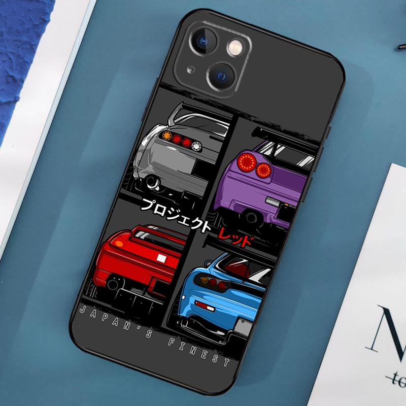 Sports Car JDM Drift Phone Case For iPhone 15 13 12 11 14 Pro Max Mini X XR XS MAX SE 2020 7 8 Plus Back Cover