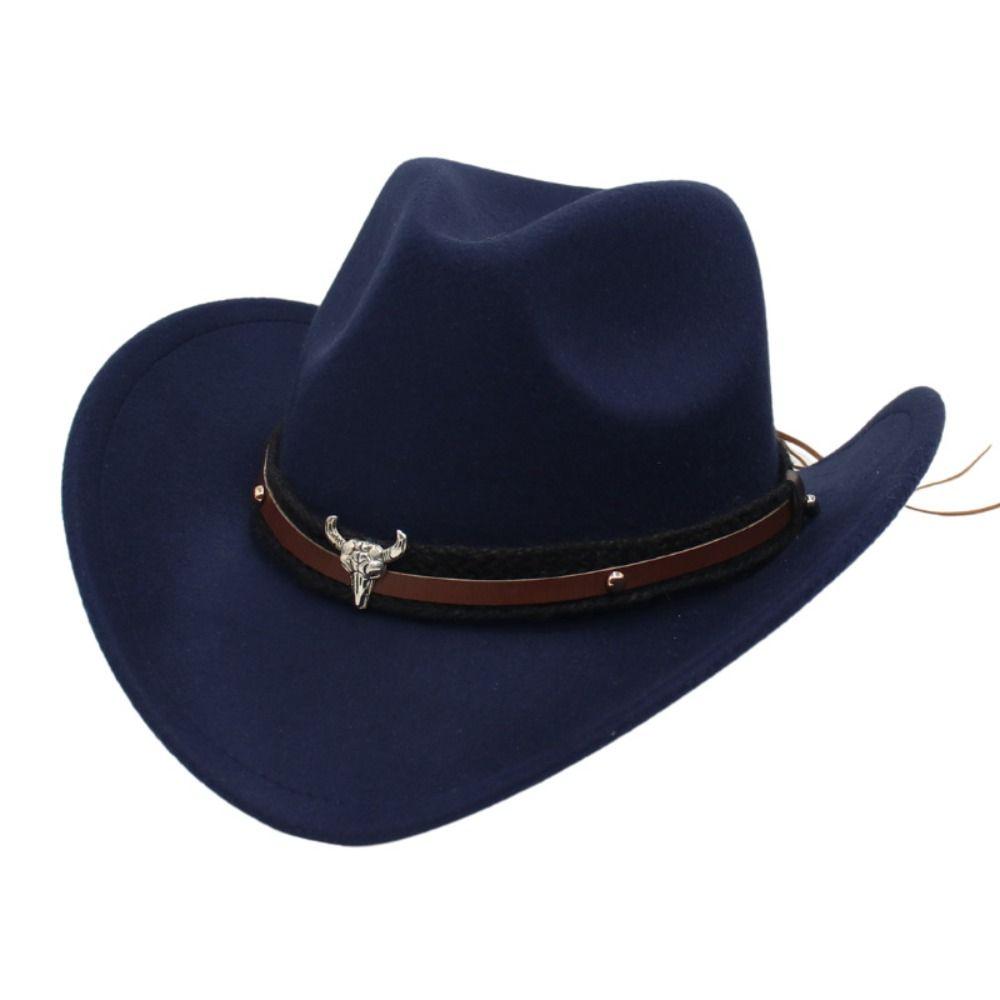 Ox Head Belt Tibetan Style Top Hat Roll Brim Cowgirl Cap New Western Cowboy Hat Men