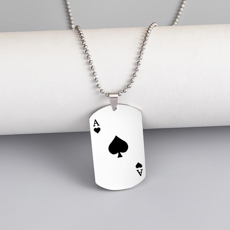 European and American fashion Stainless Steel necklace creative playing cards Ace of spades heart pendant Men's sweater chain jewelry