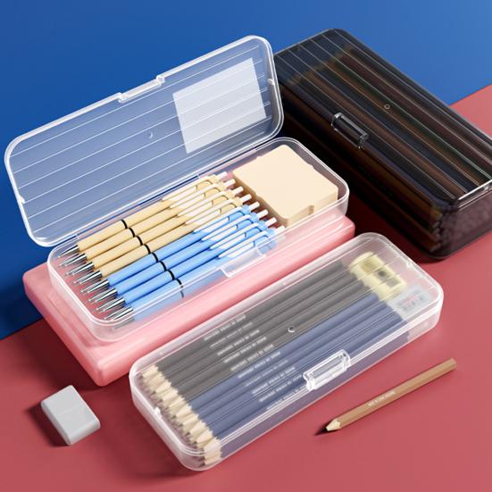 Пенал большой емкости, компактный прозрачный пластиковый ящик для хранения для дома, школы, офиса