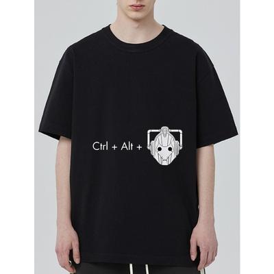 Черная футболка с принтом Ctrl Alt и головы робота для повседневной носки
