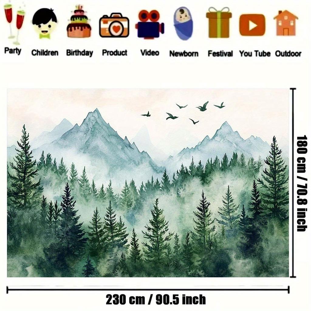 Mountain forest and bird landscape background - Natural theme polymer background cloth, polyester for taking photos, etc