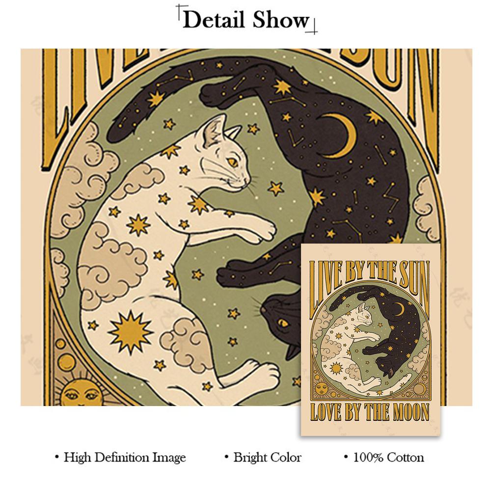 Witch Fortune Sun Moon Stardust Retro Animal Luck Cat Canvas Painting Room Home Decor Tribe Poster Print Vintage Card No Frame