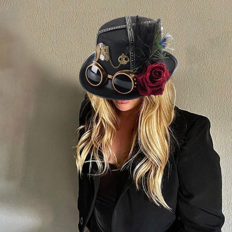 Стимпанк Высокая Шляпа Косплей Очки Шляпа Музыкальный Фестиваль Костюм Вечеринка Сценическая Шляпа