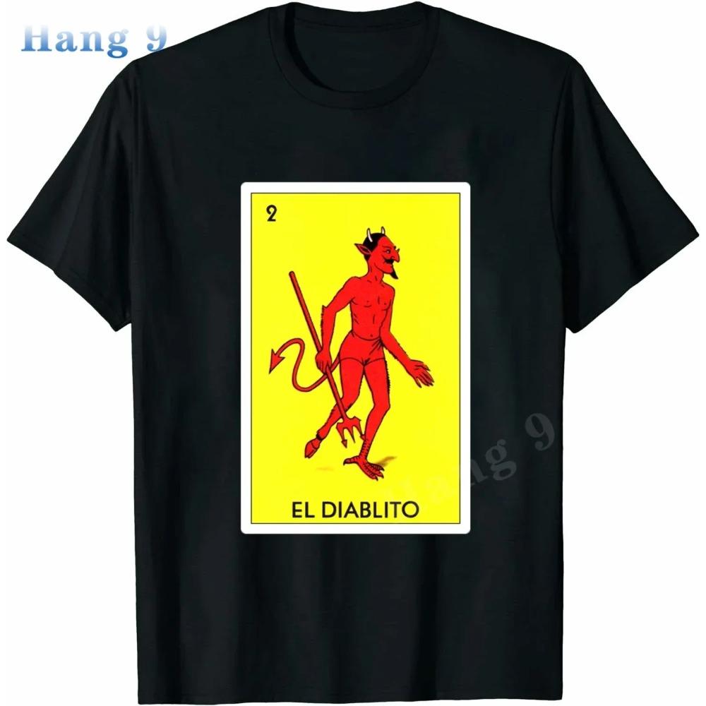 Футболка с рисунком мексиканского бинго EL DIABLITO Loteria Card, новинка, забавная семейная футболка, черная, большого размера, с коротким рукавом для мужчин и женщин