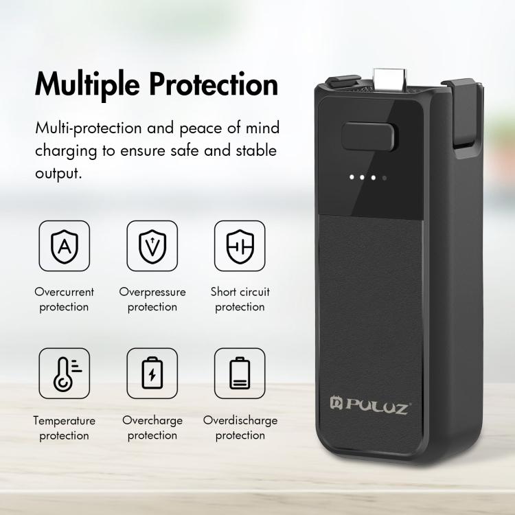 Для DJI Osmo Pocket 3 PULUZ аккумуляторная ручка высокой емкости 2800 мАч (черный)