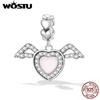925 Sterling Silver Double Heart Wing Charm Pink Crystal Beads Fit Original Bracelet For Mother's Day Jewelry Gift