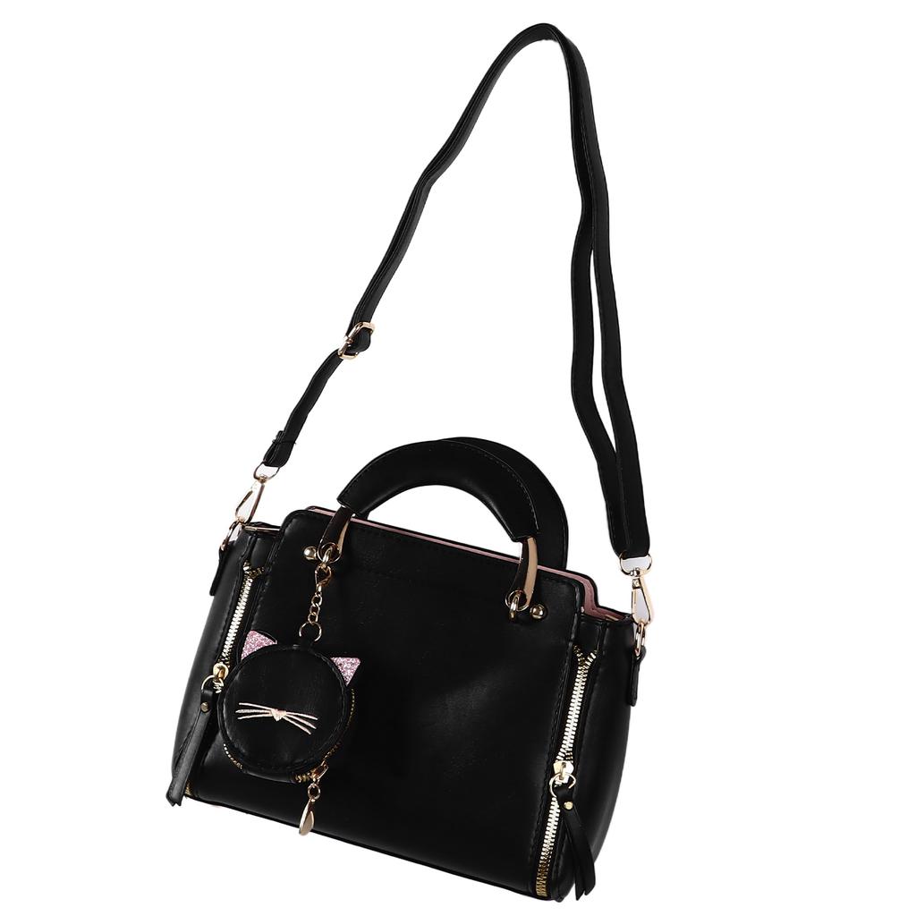 Women Handbag with Shoulder Strap Coin Purse PU Leather Zipper Multi Purpose Handbag Stylish Messenger Bag Black Free