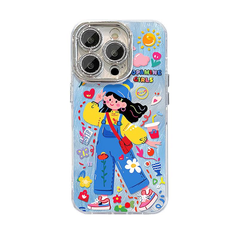 Cartoon Girl Is Suitable for 16promax, 15 IPhone Cases, 14 Gauze, 13 Fun Graffiti, 12 Cute and 11 Niche