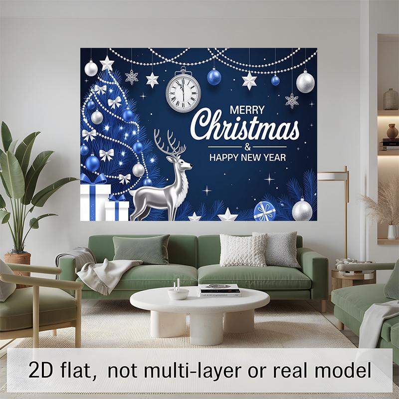 Deer Winter Scene Wedding Christmas Party Backdrop, Festive Polyester Banner for Wall Decor & Photo Booth