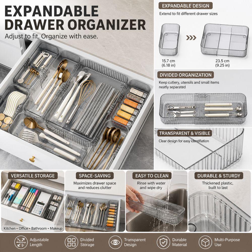 Transparent Drawer Tray Adjustable Divider Box New Drawer Storage Bin