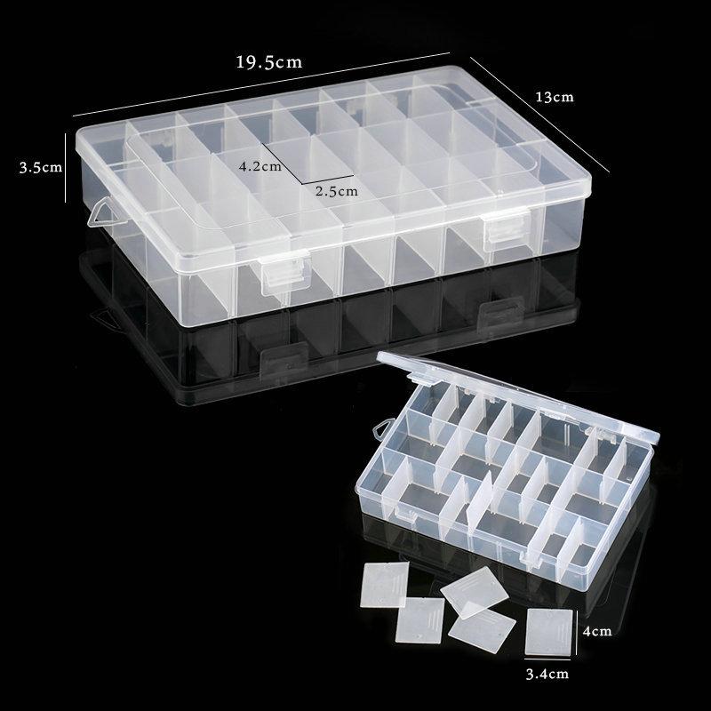 19.5x13x3.5CM Прямоугольный Регулируемый Контейнер-Коробка для Украшений Кейс Отсек Пластиковый Ящик для Хранения для Бусин Серьги 24 Отсека 1 ШТ