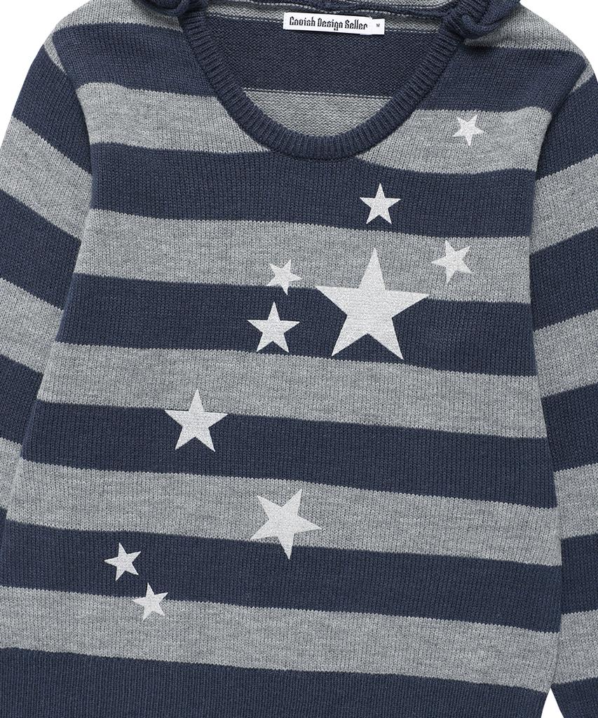 CAVISH W U Neck Striped Star Knit Hoodie Navy(Cv2Fffk601A)