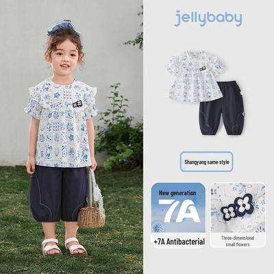 Детский комплект из топа с коротким рукавом и брюк с цветочным принтом JELLYBABY для девочек
