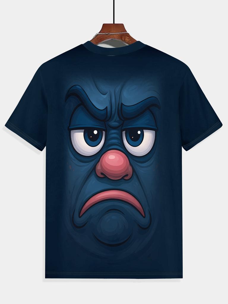 2026 New Men'S 3D Cartoon Expression Print T-Shirt, Casual Fashion Summer Breathable Top, Outdoor Sports Running Fitness Home Wear Suitable,