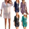 Women's Fashion Beach Lace Patchwork Solid Color Sexy Loose Sun Screen Shirt