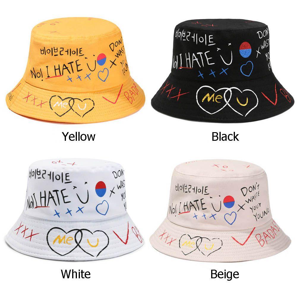 Women Men Graffiti Letter Fishing Fisherman Hat Harajuku Bucket Hat Hip Hop Cap