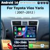 Android 14 Carplay автомобильное радио для Toyota Vios Yaris 2007 - 2012 мультимедийный видеоплеер навигация GPS стерео 2Din DVD WIFI+4G BT