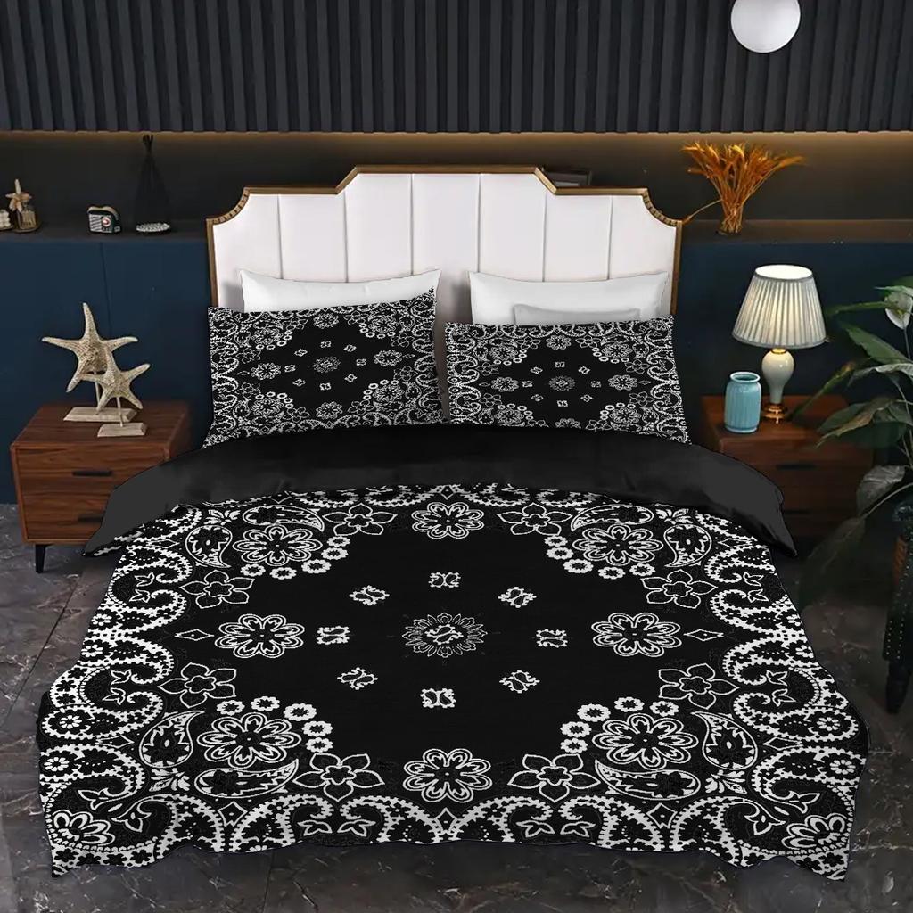 Classic Black Paisley Art Flower 3D Printed Quilt Cover Vintage Bedding Cover Home Polyester Textiles Duvet Cover Pillowcase