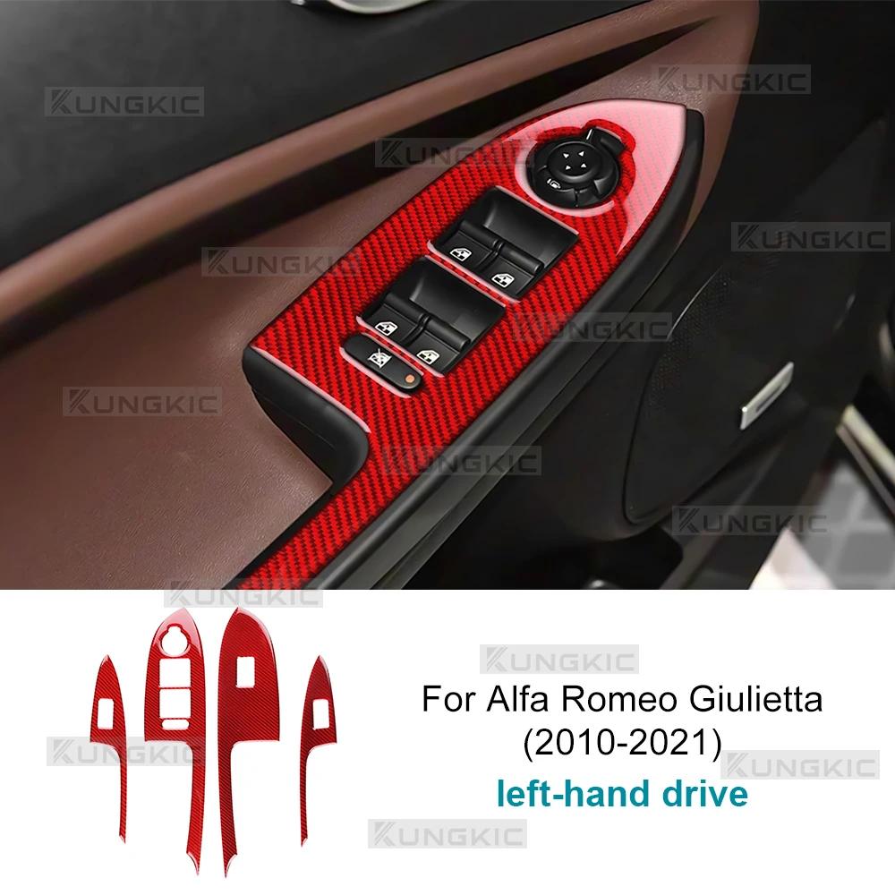 Real Soft Carbon Fiber Car Window Lift Switch Panel Sticker For Alfa Romeo Giulietta 940 2010-2015 2016 2017 2018 2019 2020 2021