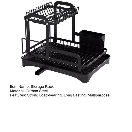 2-layer Countertop Tableware Storage Rack Dish Holder with Drain Tray Strong Load-bearing Bowl Multipurpose Dish Drain Rack