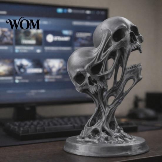 Fluid Skull Art Piece Integrated Molding Process Figure, 3D Printed Double Ornament, Abstract Statue Statue, Dark Style Decoration for Living