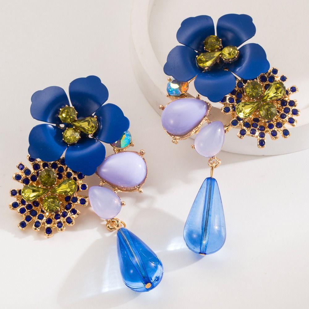 Vintage Resin Flower Earrings Beads Women Earrings Water Droplet Long Earrings  Daily Wear