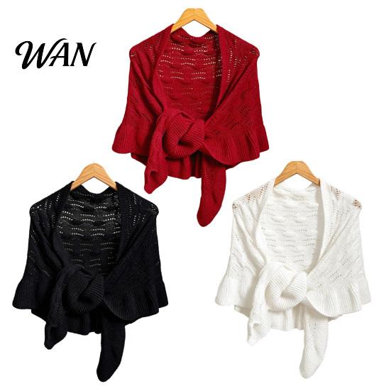 Boho Style Knitted Shrug Hollow Shawl for Women, Soft Polyester Cloak Wrap with Lightweight Ruffled Cuffs, Breathable Sun Protection Shoulder