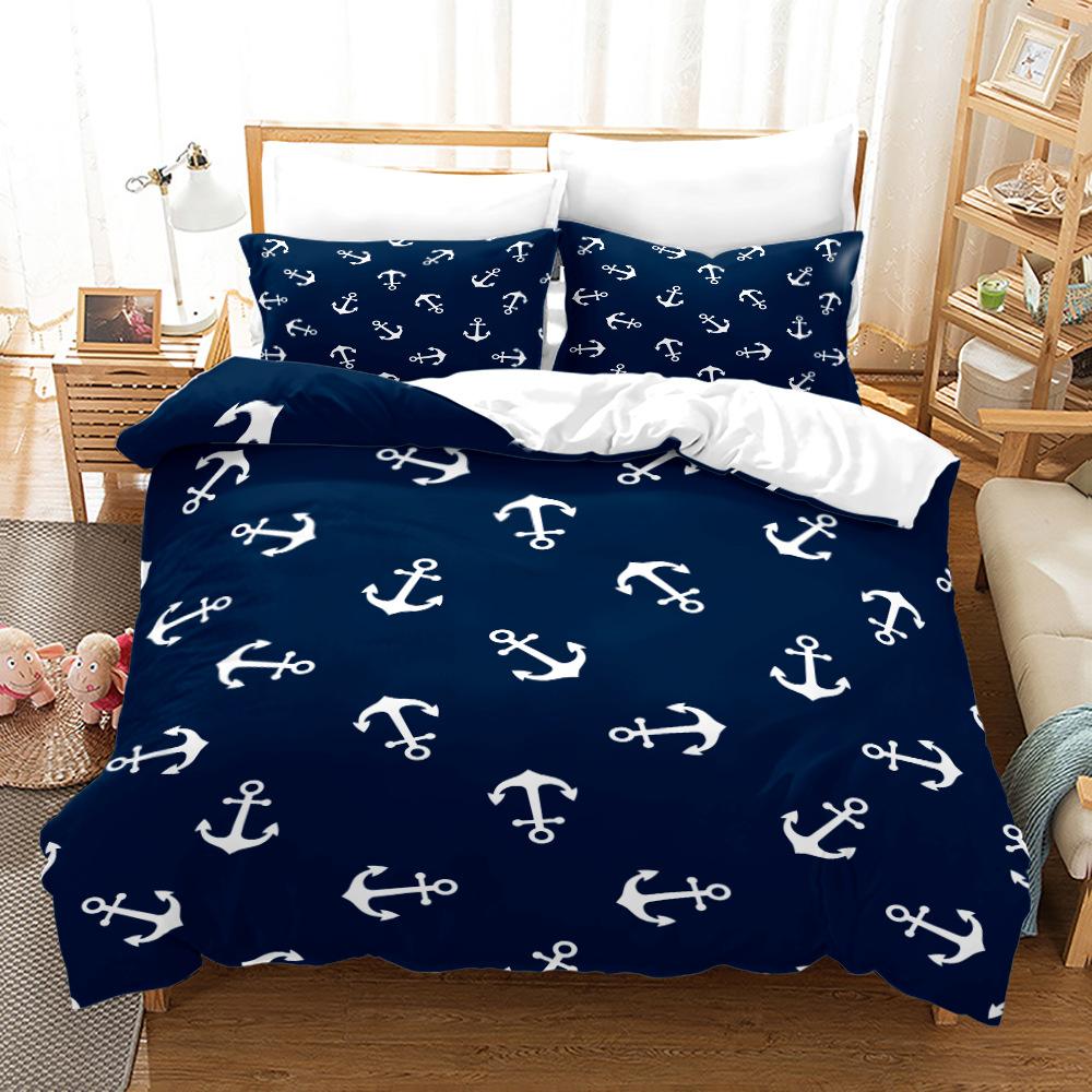 3D Sailing Themed Bedding Set, Anchor Duvet Cover Pillowcases 2/3pcs Soft Quick Drying Cover Set Boys' Teens Gift