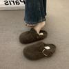Thick-soled Sheep Curly Wool Plush Bag Head Half Slippers Women's Outer Wear 2025 Winter New Cork Wool Slippers One Pedal