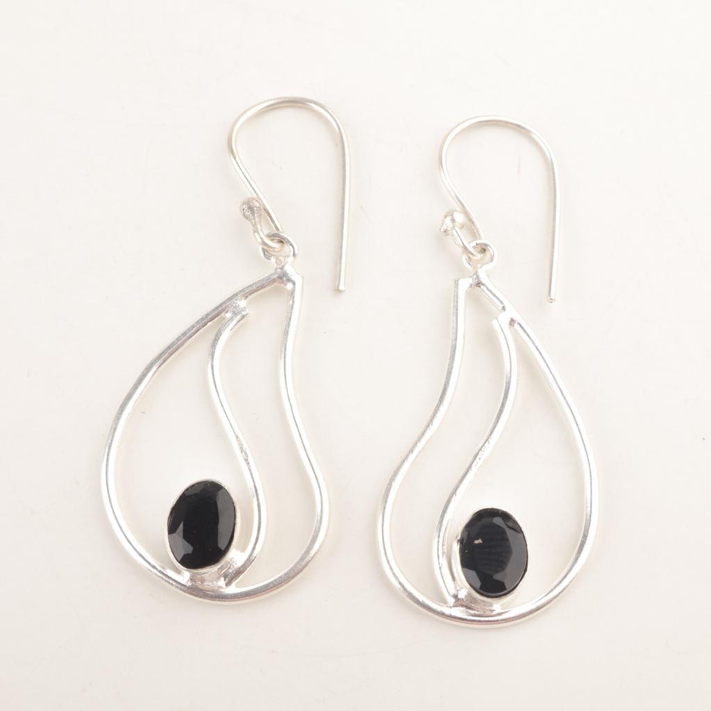 Oval Root Chakra Black Onyx Stone Dangling Earrings Jewelry 925 Sterling Silver EE-139-9