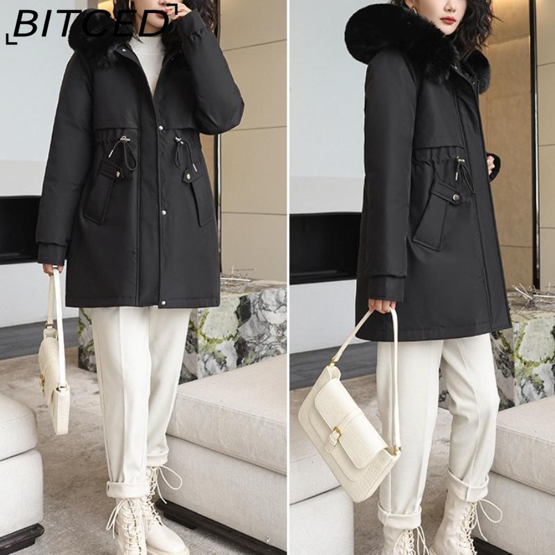 BITCED Winter Parka - Women's Relaxed-Fit Mid-Length Cotton Coat with Large Fur Collar