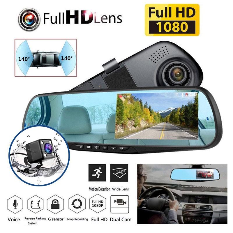 Современный 4,3-дюймовый 1080P HD двойной объектив G-сенсор 170 Зеркало заднего вида Автомобильный видеорегистратор Парковочная камера