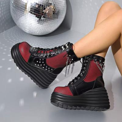 Осенне-зимние женские ботинки большого размера с высоким голенищем, на платформе, с круглым носком, на шнуровке, с боковой молнией, на массивном каблуке, модные короткие ботинки