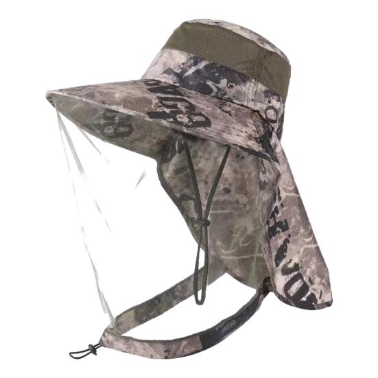Outdoor Hat with Removable Mosquito Mesh Shawl Design Wide Brim UV Protection Climbing Hat Waterproof Fabric Foldable Hat