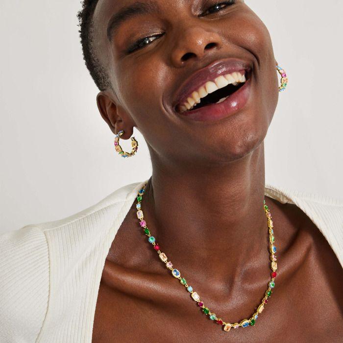 Boucles d'oreilles Luxenter en argent 925 avec zircon multicolore et finition en or jaune 18K - Ingre