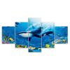 Whale Goldfish Deep Blue Ocean Scenery 5 Piece Five Panel Wall Canvas Print Modern Art Poster Picture Home Decor Gift For Him Her