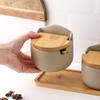 Beige Ceramic Seasoning Jar with Bamboo Lid Kitchen Spice Container Household Salt and Sugar Bowl Set Seasoning Storage Box