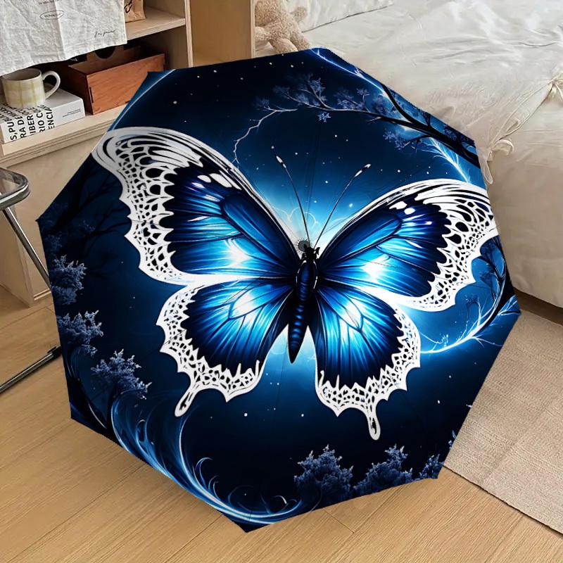 1PC Butterfly Night Automatic Open/Close Umbrella with Windproof, 8-Rib Sturdy Canopy, Durable Ribs, Fashionable Design, Outdoor Accessory, Fun Prin,
