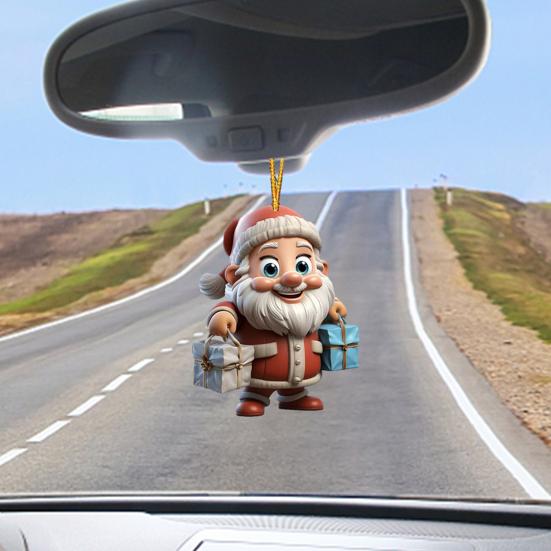 Рождественское украшение Дед Мороз 2D Акриловый мультяшный Санта с подарочной коробкой Украшение на рождественскую елку для рождественской елки Праздничный домашний декор