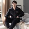 Pajamas Men'S Winter Three-Layer Thickened Fleece Thermal Jacket Autumn And Winter Coral Fleece Winter Loungewear Set