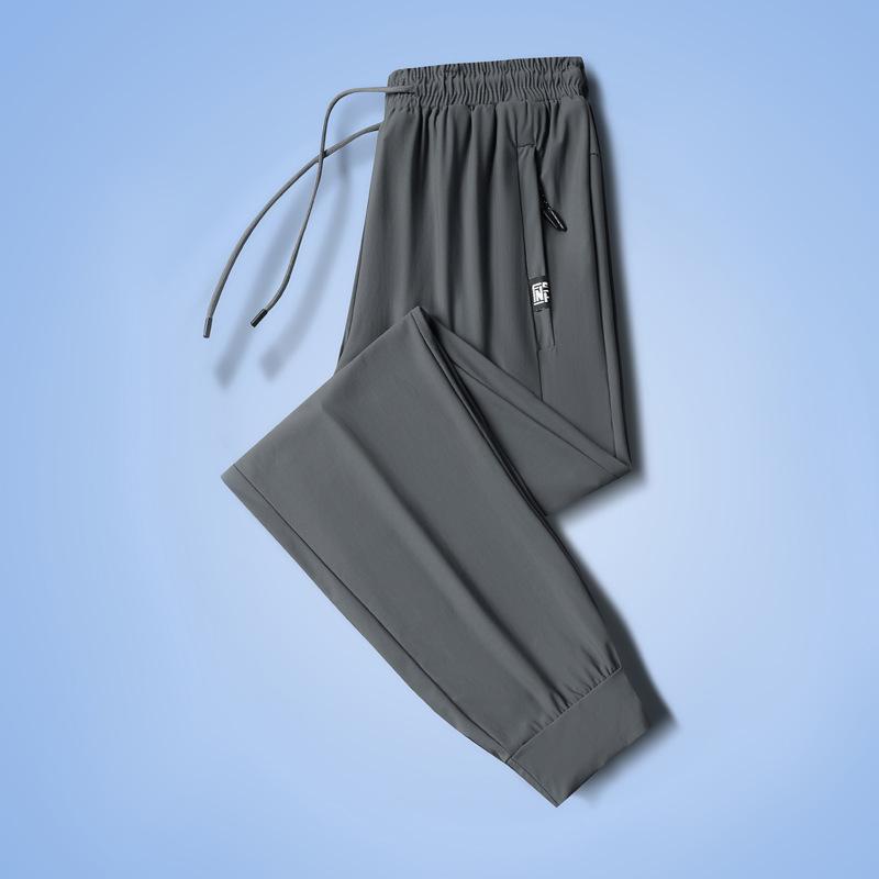 Летние брюки Ice Silk больших размеров, мужские спортивные брюки, высокоэластичные, быстросохнущие, повседневные брюки, прямые, дышащие, с кондиционером, для активного отдыха