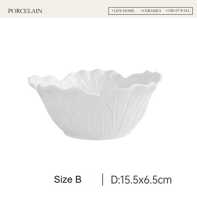 Nordic Ceramic Flower Dinner Luxury Plates White Creative Cabbage Relief Tableware Fruit Vegetable Salad Bowl Large Soup Bowls
