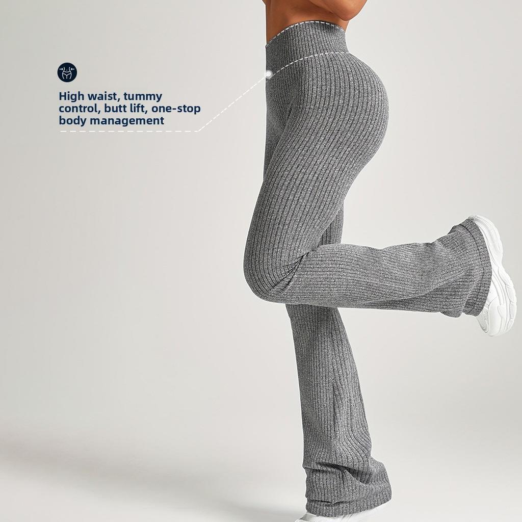 Spring and Autumn Women's High Waist and Abdominal Compression for Slimming, Three Dimensional Texture, Wide Thread Bellbottom Pants, Fitness