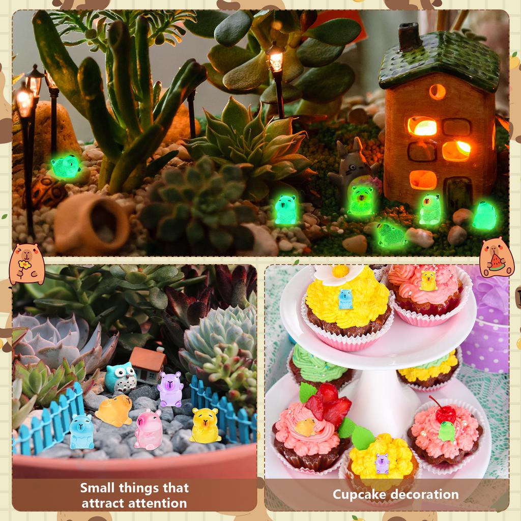 30 Pack Luminous Capybara Figures Colored Mini Resin Capybaras Glow In The Dark Miniature Capybara Tiny Little Small Animal Toys