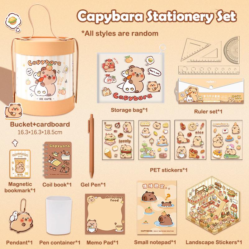1 комплект подарочной коробки большой емкости с изображением капибары, набор канцелярских принадлежностей для студентов, милый портативный набор канцелярских принадлежностей для студентов, обильные призовые подарки