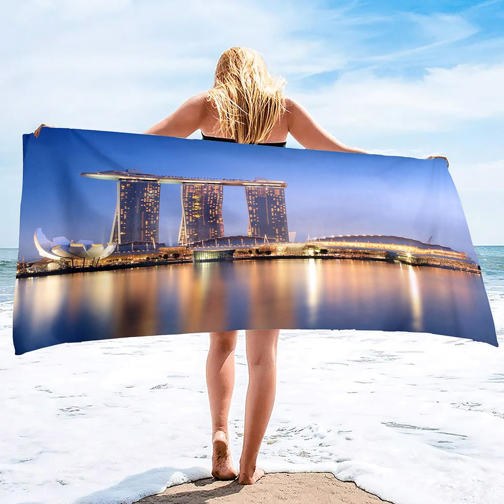 Retro Architectural Pattern Series Seaside Vacation Beach Towel Swimming Bath Towel Sports Towel