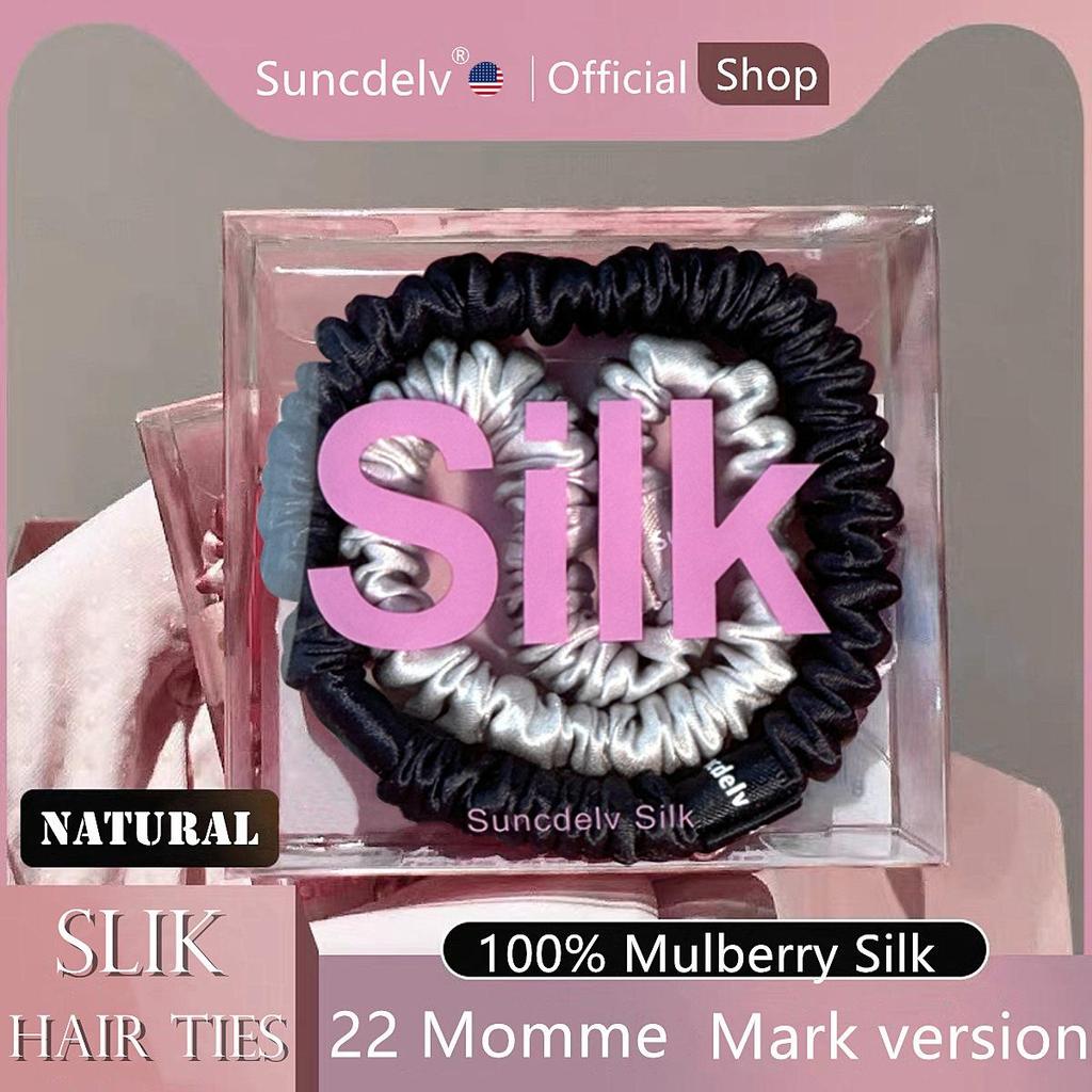 2PCS 100% Silk Hair Scrunchies For Women Girls High Quality Hair Ties HairBands Silk Suitable for Valentine's Day 22Momme Silk Hair Accessoires